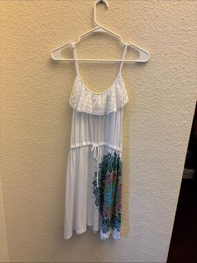 White Spaghetti Strap Dress with Colorful Mandala Detail